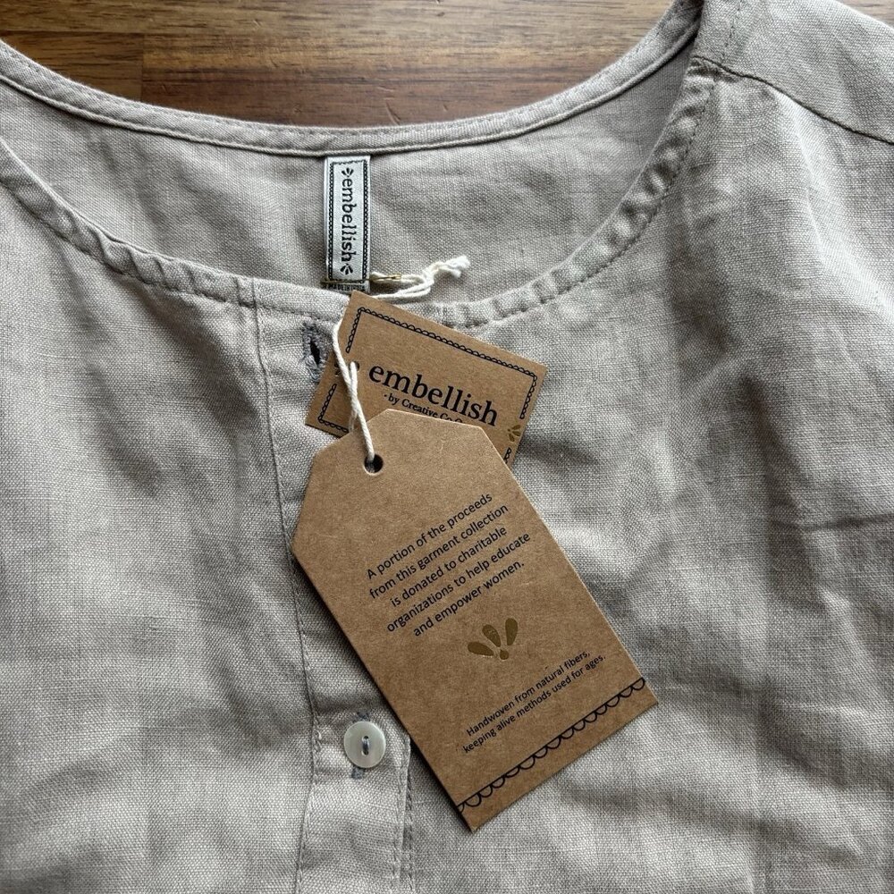 Embelish By Creative Co Linen Cotton Dress Womens L Lagenlook Peasant Cottage - Picture 16 of 16